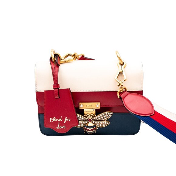 Gucci Sylvie Queen Margaret Tri-Color Leather Shoulder Bag With Bee Ornament & S - Picture 3 of 12